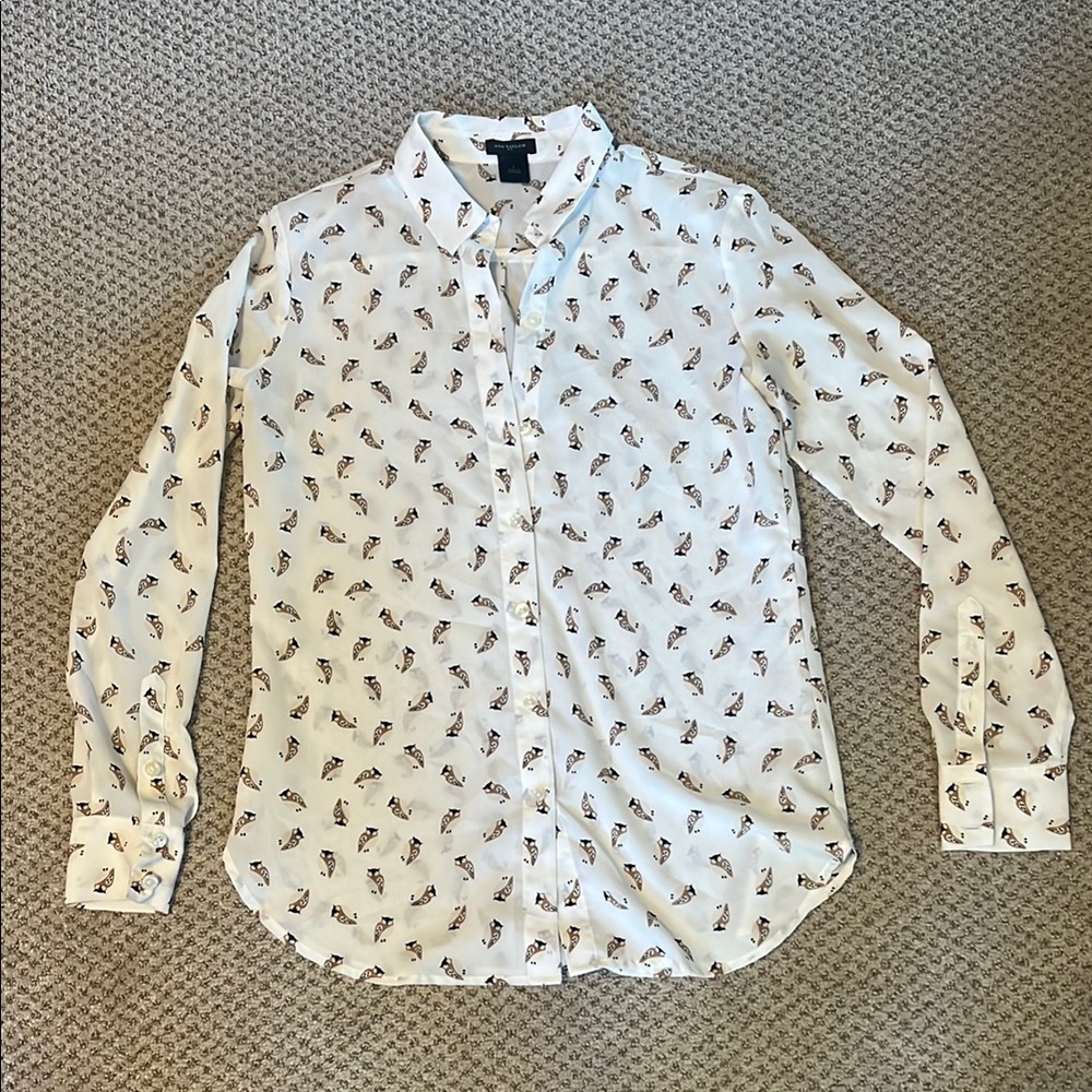 Ann Taylor Women’s White Patterned Shirt Size 2